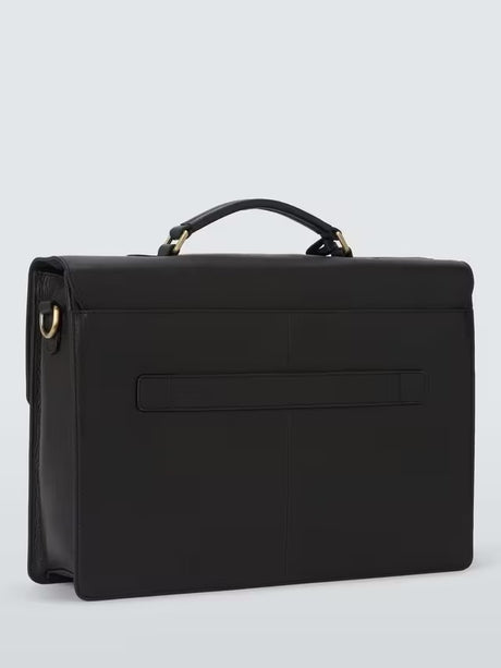 John Lewis Classic Leather Briefcase Bag with Laptop Compartment - Black