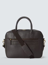 John Lewis Men's Cow Leather Travel Bag Laptop Briefcase -  Dark Brown