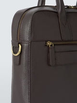 John Lewis Men's Cow Leather Travel Bag Laptop Briefcase -  Dark Brown