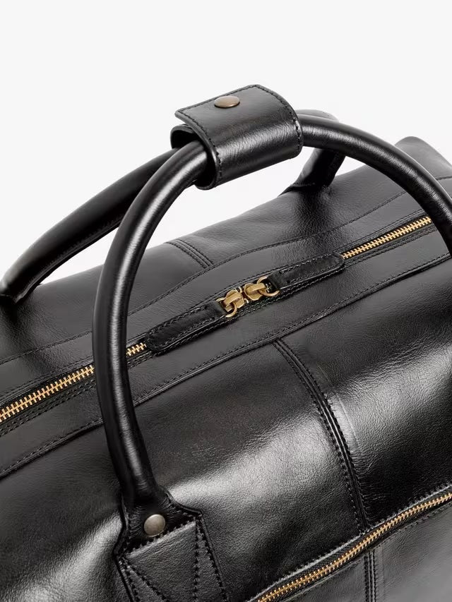 John Lewis Made in Italy Leather Holdall Sports Everyday Travel Bag - Black