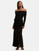 Forever New Belinda Bardot Neck Drape Long Sleeve Maxi Dress - Black - UK 12