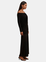 Forever New Belinda Bardot Neck Drape Long Sleeve Maxi Dress - Black - UK 12
