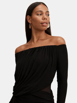 Forever New Belinda Bardot Neck Drape Long Sleeve Maxi Dress - Black - UK 12
