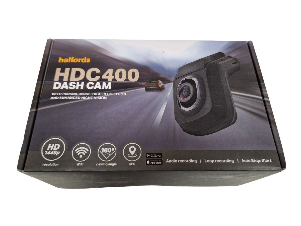 Halfords HDC400 GPS WiFi Front-Facing Quad HD Dash Car Camera System - Black