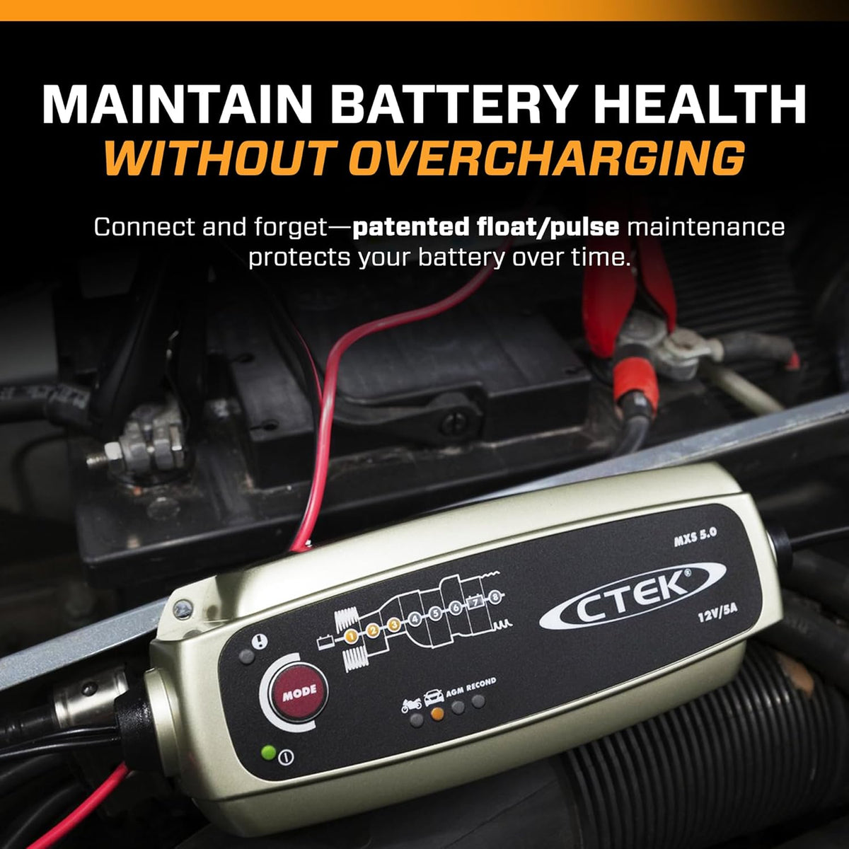 CTEK MXS 5.0 12V 5A AGM Automatic Battery Charger & Maintainer - Black/White
