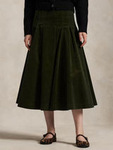 Ralph Lauren High Rise Pleated Corduroy A-Line Dark Green Midi Skirt UK 14