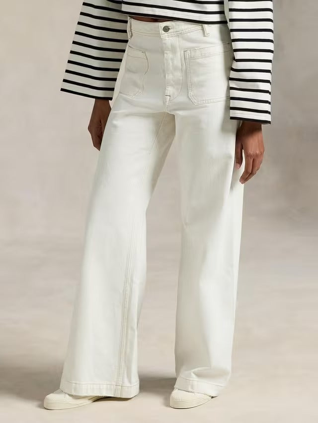 Ralph Lauren Women's Denim Wide Leg Straight Sailor Jeans Luizia Wash - 28