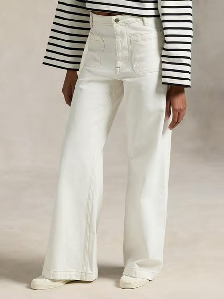 Ralph Lauren Women's Denim Wide Leg Straight Sailor Jeans Luizia Wash - 28