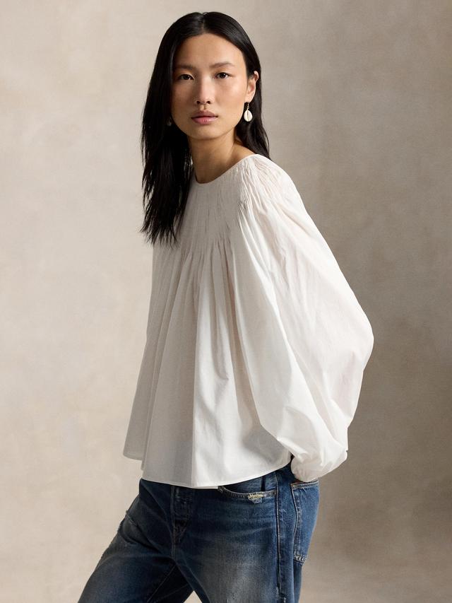 Polo Ralph Lauren Pintuck Yoke Cotton Button Top Blouse - Medium - White