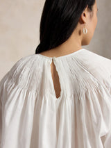 Polo Ralph Lauren Pintuck Yoke Cotton Button Top Blouse - Medium - White