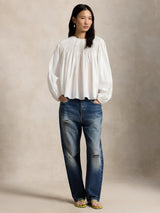 Polo Ralph Lauren Pintuck Yoke Cotton Button Top Blouse - Medium - White