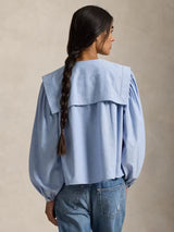 Ralph Lauren Polo Women's Bib Balloon Sleeve Oxford Shirt - Blue - UK 10