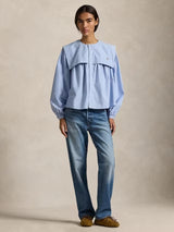 Ralph Lauren Polo Women's Bib Balloon Sleeve Oxford Shirt - Blue - UK 10