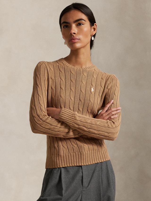 NEW Ralph Lauren Polo Women's Cable Knit Crew Neck Plain Jumper - Brown Size XXS