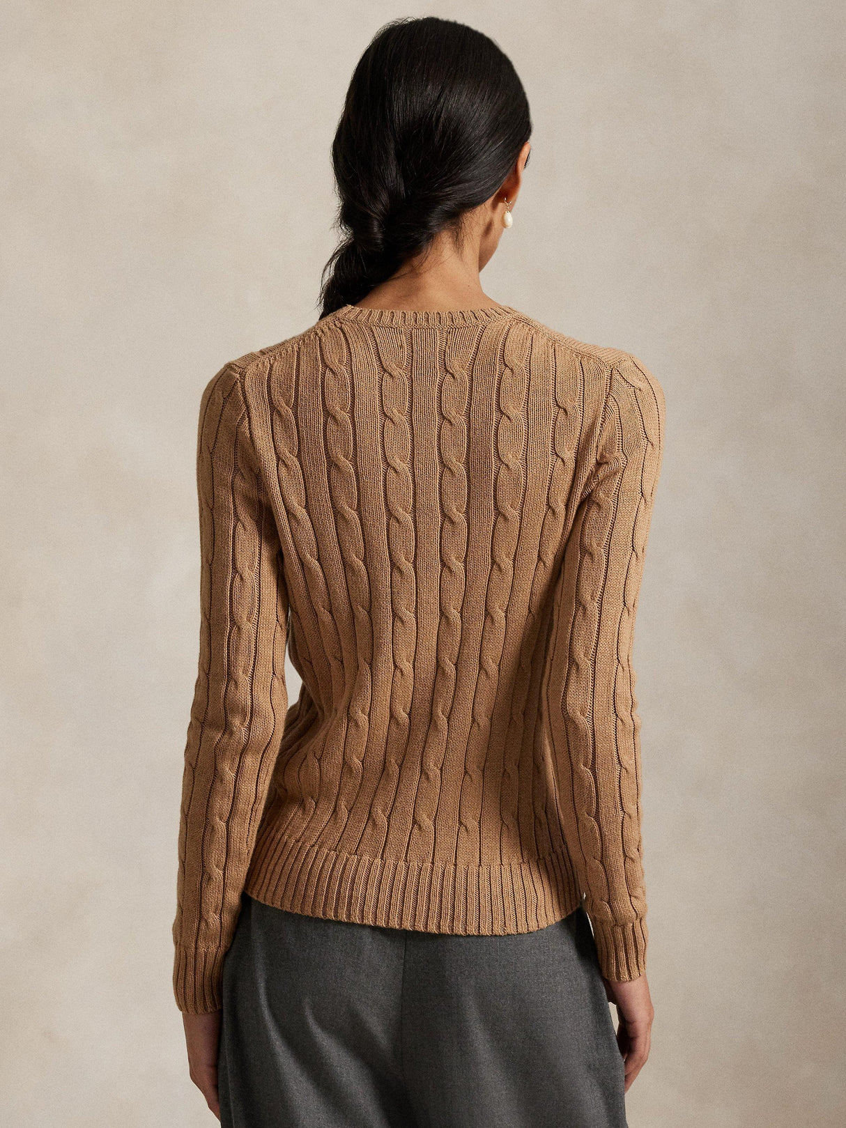 NEW Ralph Lauren Polo Women's Cable Knit Crew Neck Plain Jumper - Brown Size XXS