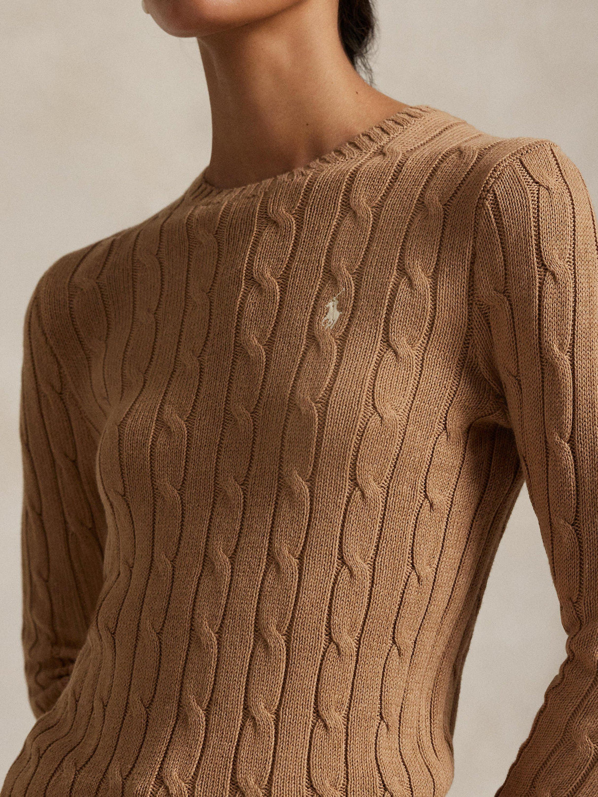 NEW Ralph Lauren Polo Women's Cable Knit Crew Neck Plain Jumper - Brown Size XXS