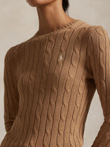 NEW Ralph Lauren Polo Women's Cable Knit Crew Neck Plain Jumper - Brown Size XXS
