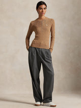 NEW Ralph Lauren Polo Women's Cable Knit Crew Neck Plain Jumper - Brown Size XXS