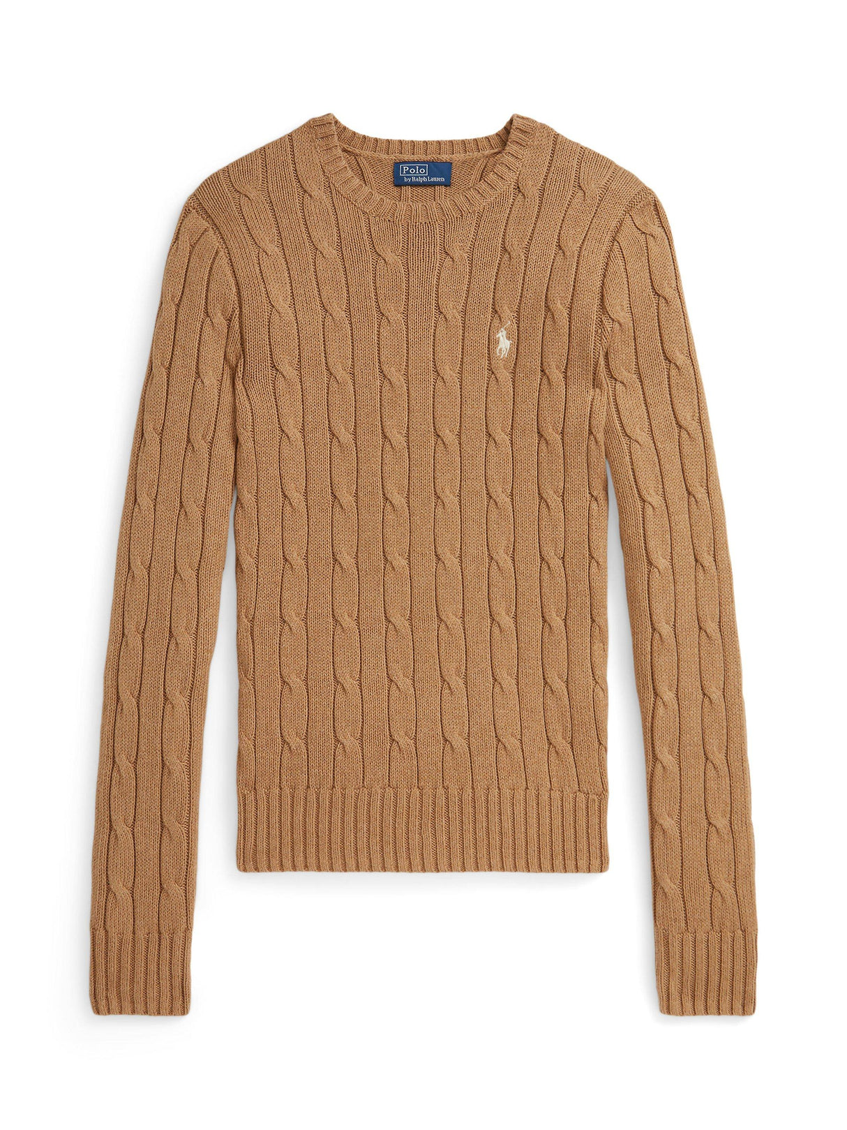 NEW Ralph Lauren Polo Women's Cable Knit Crew Neck Plain Jumper - Brown Size XXS