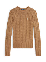 NEW Ralph Lauren Polo Women's Cable Knit Crew Neck Plain Jumper - Brown Size XXS