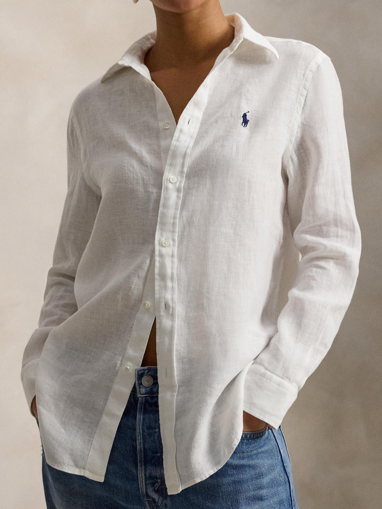 Ralph Lauren Polo Classic Fit Pure Linen Women's Shirt - White - Medium
