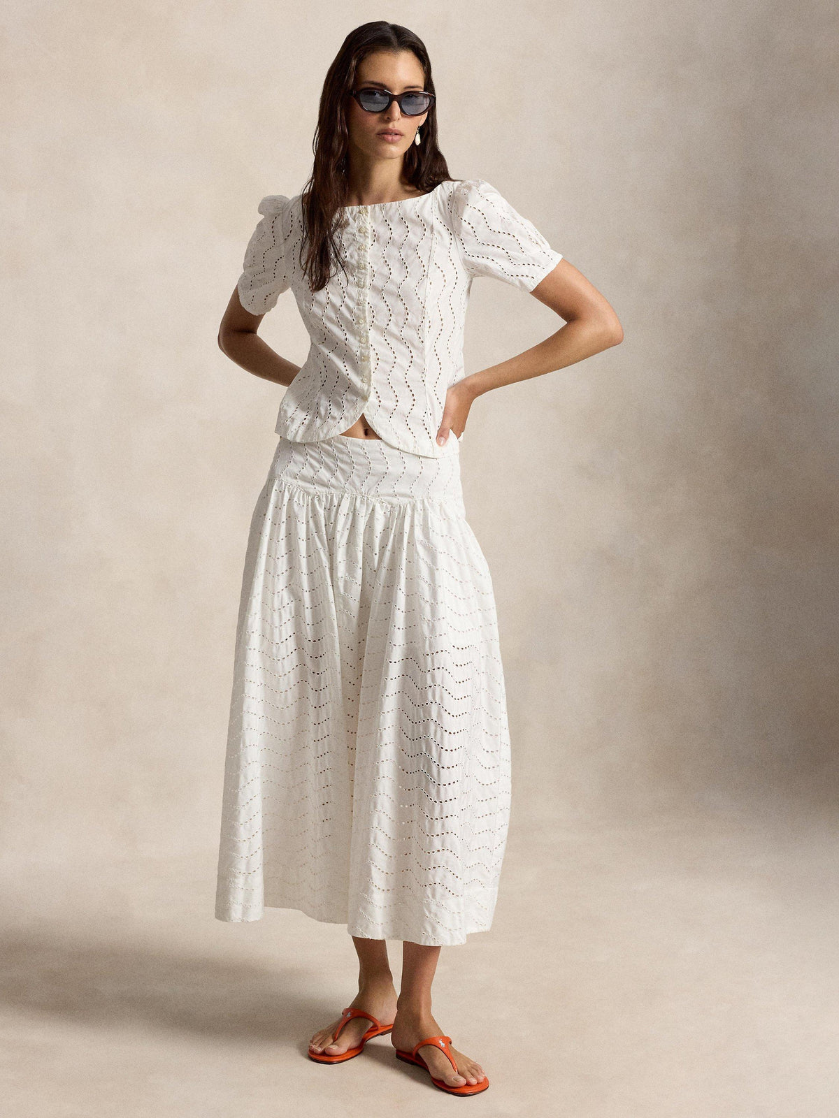 Polo Ralph Lauren Eyelet Embroidered Women's Maxi Skirt - UK Size 8 - White