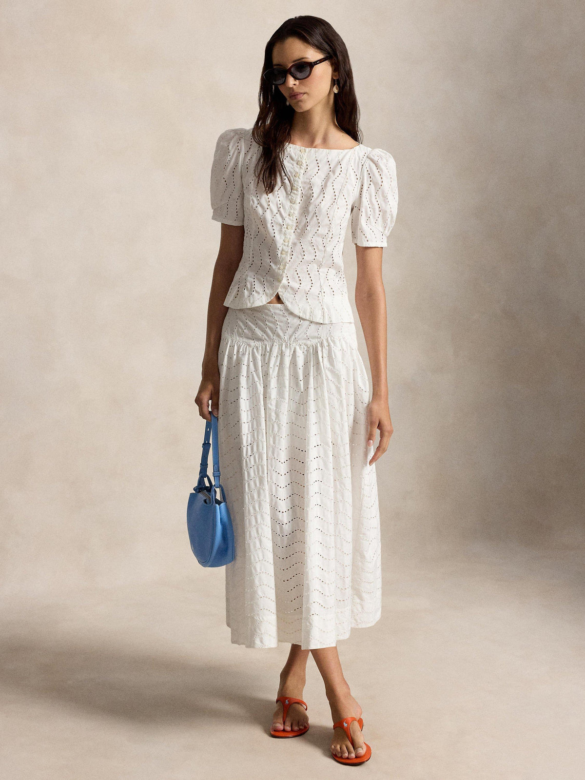Polo Ralph Lauren Eyelet Embroidered Women's Maxi Skirt - UK Size 8 - White