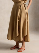 Ralph Lauren Polo Drape Pure Linen A-Line Wrap Skirt - Classic Camel - UK 18