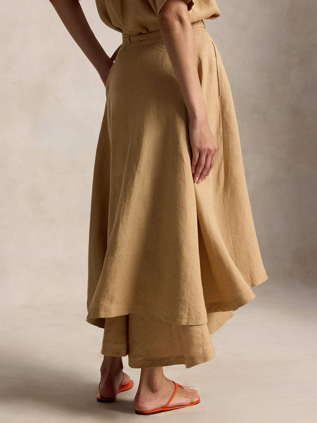 Ralph Lauren Polo Drape Pure Linen A-Line Wrap Skirt - Classic Camel - UK 18