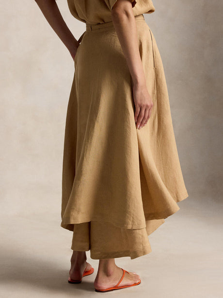 Ralph Lauren Polo Drape Pure Linen A-Line Wrap Skirt - Classic Camel - UK 18