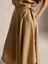 Ralph Lauren Polo Drape Pure Linen A-Line Wrap Skirt - Classic Camel - UK 18