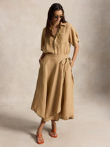 Ralph Lauren Polo Drape Pure Linen A-Line Wrap Skirt - Classic Camel - UK 18