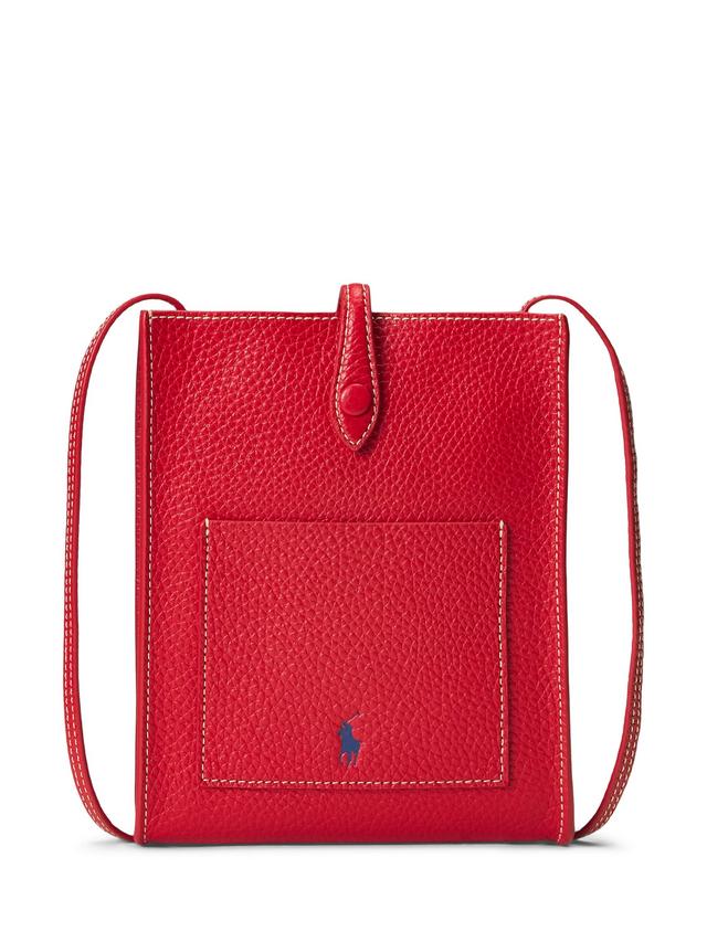 Ralph Lauren Polo Leather Pocket Crossbody Long Strap Flapover Bag - Cherry
