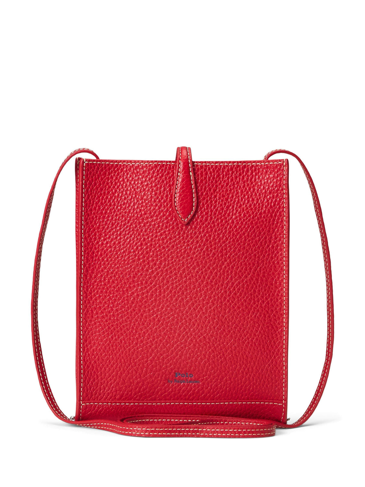 Ralph Lauren Polo Leather Pocket Crossbody Long Strap Flapover Bag - Cherry