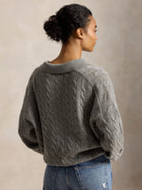 PoloRalph Lauren Cable Knit Wool Cashmere Polo Jumper - Large Size - Grey