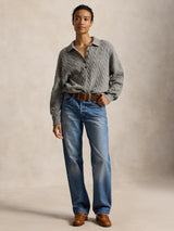 PoloRalph Lauren Cable Knit Wool Cashmere Polo Jumper - Large Size - Grey