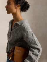 PoloRalph Lauren Cable Knit Wool Cashmere Polo Jumper - Large Size - Grey
