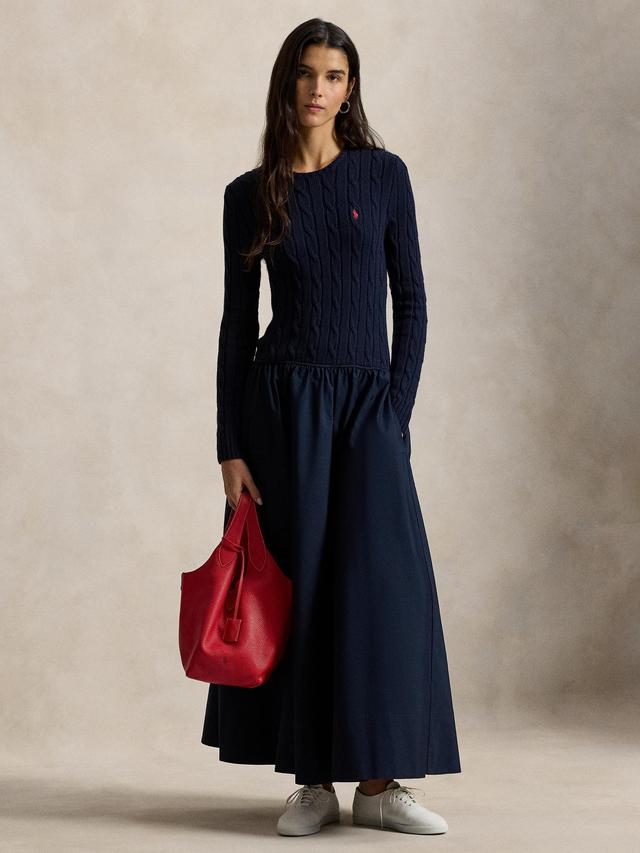 Ralph Lauren Polo Cable Knit Bodice Maxi Long Sleeve Dress - Hunter Navy - M