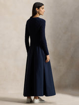 Ralph Lauren Polo Cable Knit Bodice Maxi Long Sleeve Dress - Hunter Navy - M