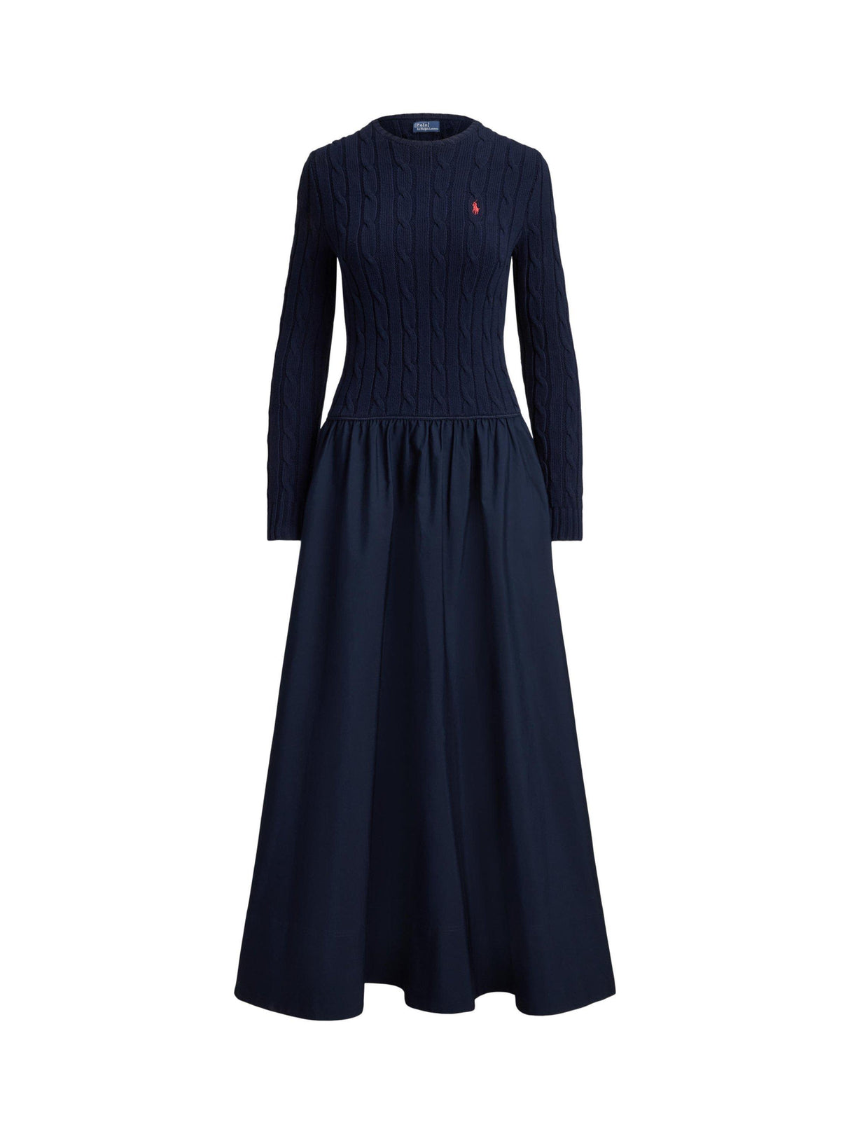 Ralph Lauren Polo Cable Knit Bodice Maxi Long Sleeve Dress - Hunter Navy - M