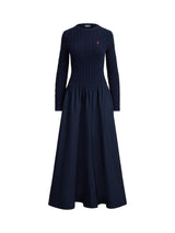 Ralph Lauren Polo Cable Knit Bodice Maxi Long Sleeve Dress - Hunter Navy - M