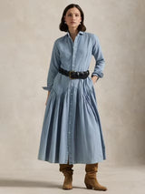 Ralph Lauren Cotton Linen Long Sleeved Shirt Dress - Light Blue - UK 16