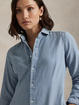 Ralph Lauren Cotton Linen Long Sleeved Shirt Dress - Light Blue - UK 16