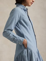 Ralph Lauren Cotton Linen Long Sleeved Shirt Dress - Light Blue - UK 16