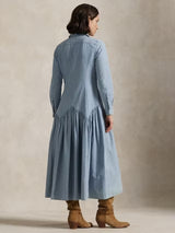 Ralph Lauren Cotton Linen Long Sleeved Shirt Dress - Light Blue - UK 16
