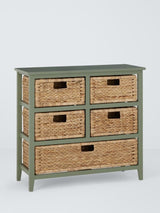 John Lewis Pine and Bulrush 5 Drawer Bathroom Organiser Storage Unit - Sage
