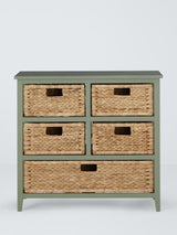 John Lewis Pine and Bulrush 5 Drawer Bathroom Organiser Storage Unit - Sage