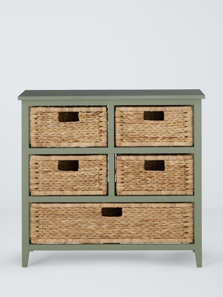 John Lewis Pine and Bulrush 5 Drawer Bathroom Organiser Storage Unit - Sage