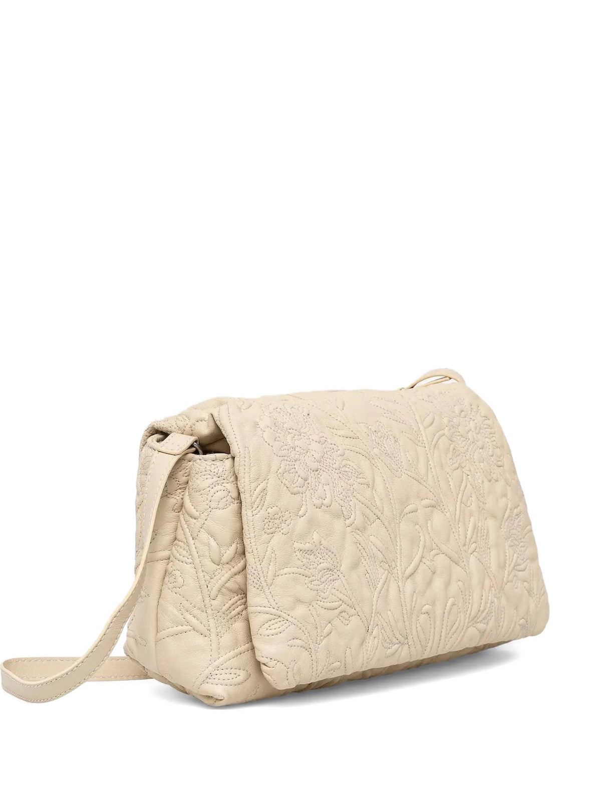 Munthe Foluke Quilted Calf Leather Floral-Embroidered Shoulder Bag - Beige