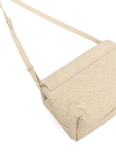 Munthe Foluke Quilted Calf Leather Floral-Embroidered Shoulder Bag - Beige